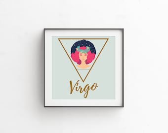VIRGO WALL ART - Zodiac - Girl - 10x10 - Square Print - Digital Download