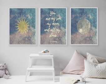 NURSERY Wall ART - Bedroom - EE Cummings - You are my sun, my moon, and all my stars.