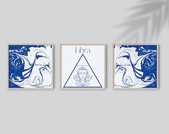 LIBRA - WALL ART - Downloadable Prints - 10x10 - 3 Print Set - Zodiac Sign