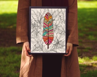 Wild FEATHER ART - Boho -Southwest - Wall Decor - ECLECTIC - Downloadable Print - Nature -