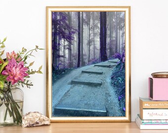 FOREST Park STEPS - pdx - Vibrant - Woods - Fog - Nature - Spiritual - Peaceful - Eclectic - Downloadable WALL Art