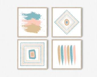 Brush Strokes - 4 Piece Set - 12x12 - Square Frame - Digital Print - Instant Poster - Eclectic - Bohemian Vibe -