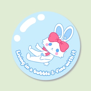 Bubble Little Mii - 7,5 cm Regenbogen Holographischer Vinyl Aufkleber - Niedlich - Kawaii - Häschen - Kaninchen