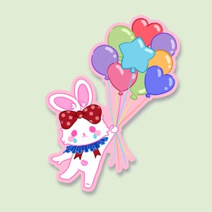 Little Mii's Whimsical Circus - 4 "Glitter Holographischer Vinylaufkleber - Süß - Kawaii - Hase - Kaninchen