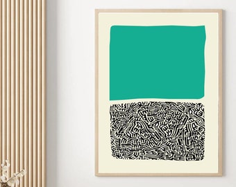 Mid Century Modern, Abstract Wall Art Print, Green Black, Abstract Print, Mid Century Print, Digital Prints