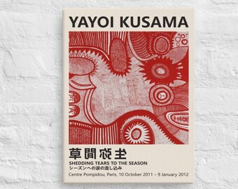 Yayoi Kusama Red Polka Dot Leinwandkunst, Japandi Ausstellungsplakat, Maximalist Druck