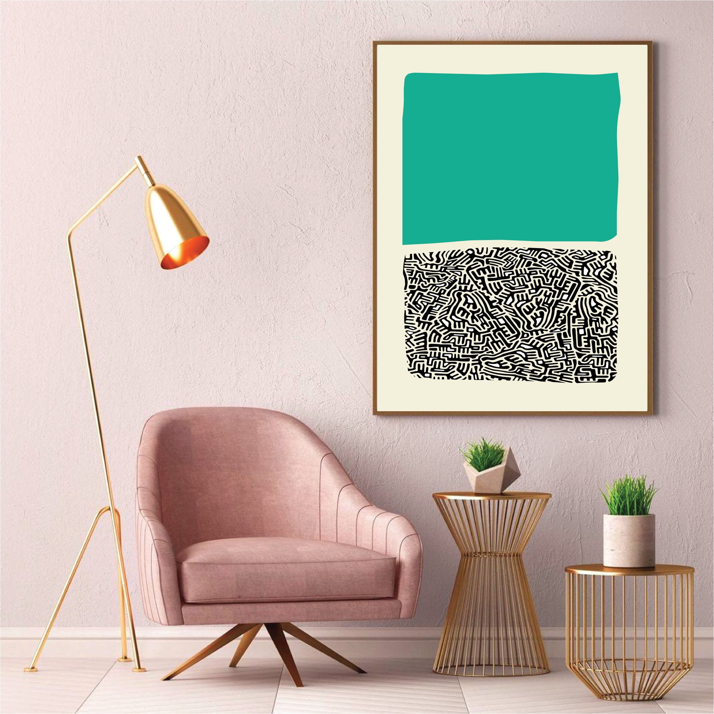 Mid Century Modern Abstract Wall Art Print Green Black | Etsy