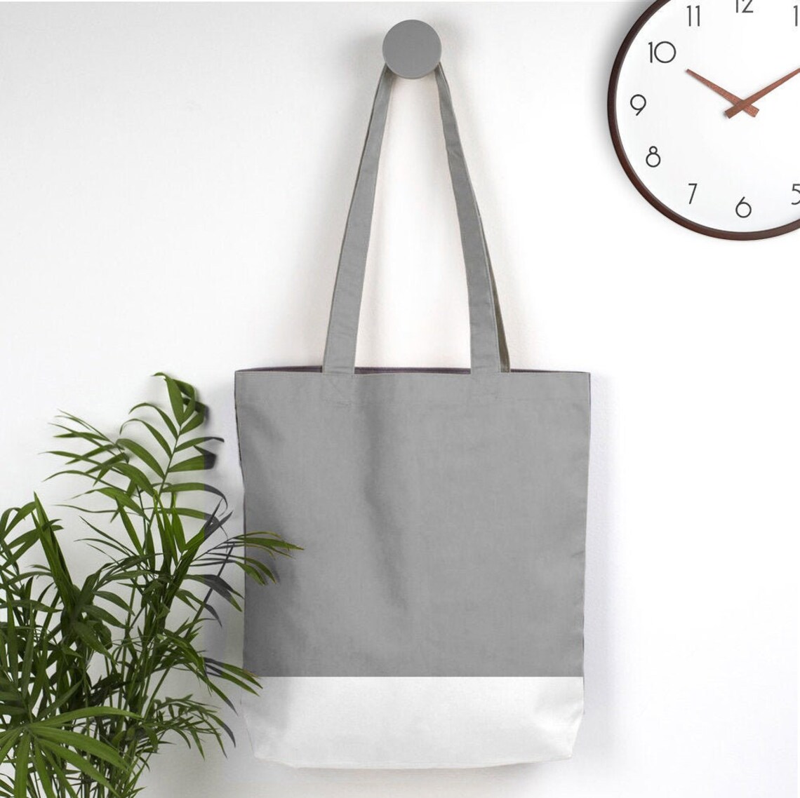 Gray Tote Bag Minimalist Tote Bag Shopping Tote Bag Etsy
