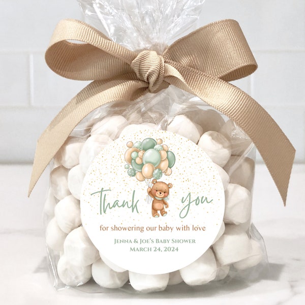 Personalized Baby Shower Treat Stickers | Thank You for Showering Our Baby with Love | Gender Neutral | Baby Shower Favors | Stickers Only