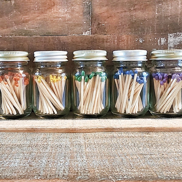Colorful Matchsticks in Mini Mason Jar | 20+ Colors to Choose From | Party Favors | Candle Gifts | Wedding Favors