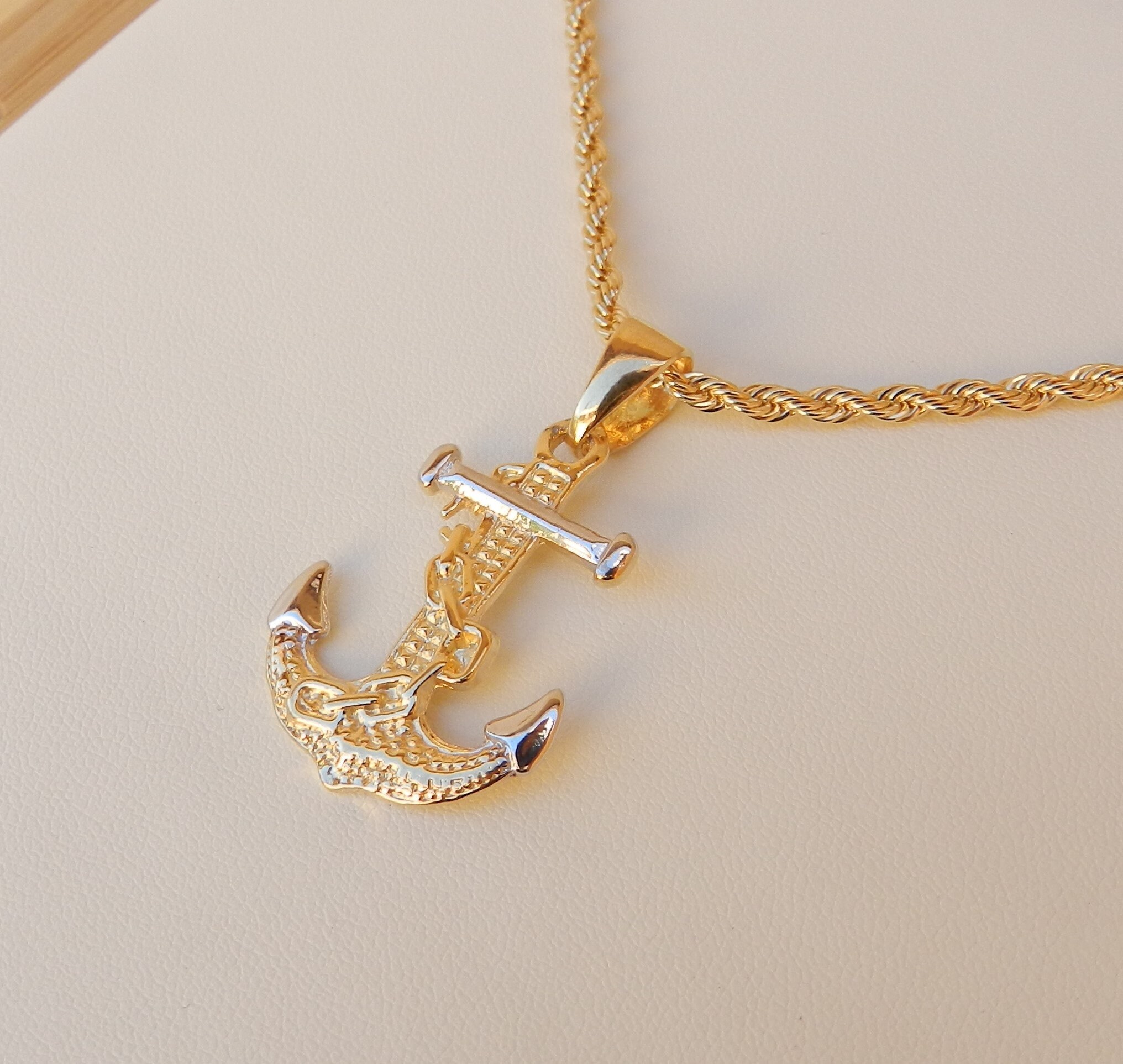 Anchor Necklace 18K Gold Filled Men Necklace Nautical Etsy