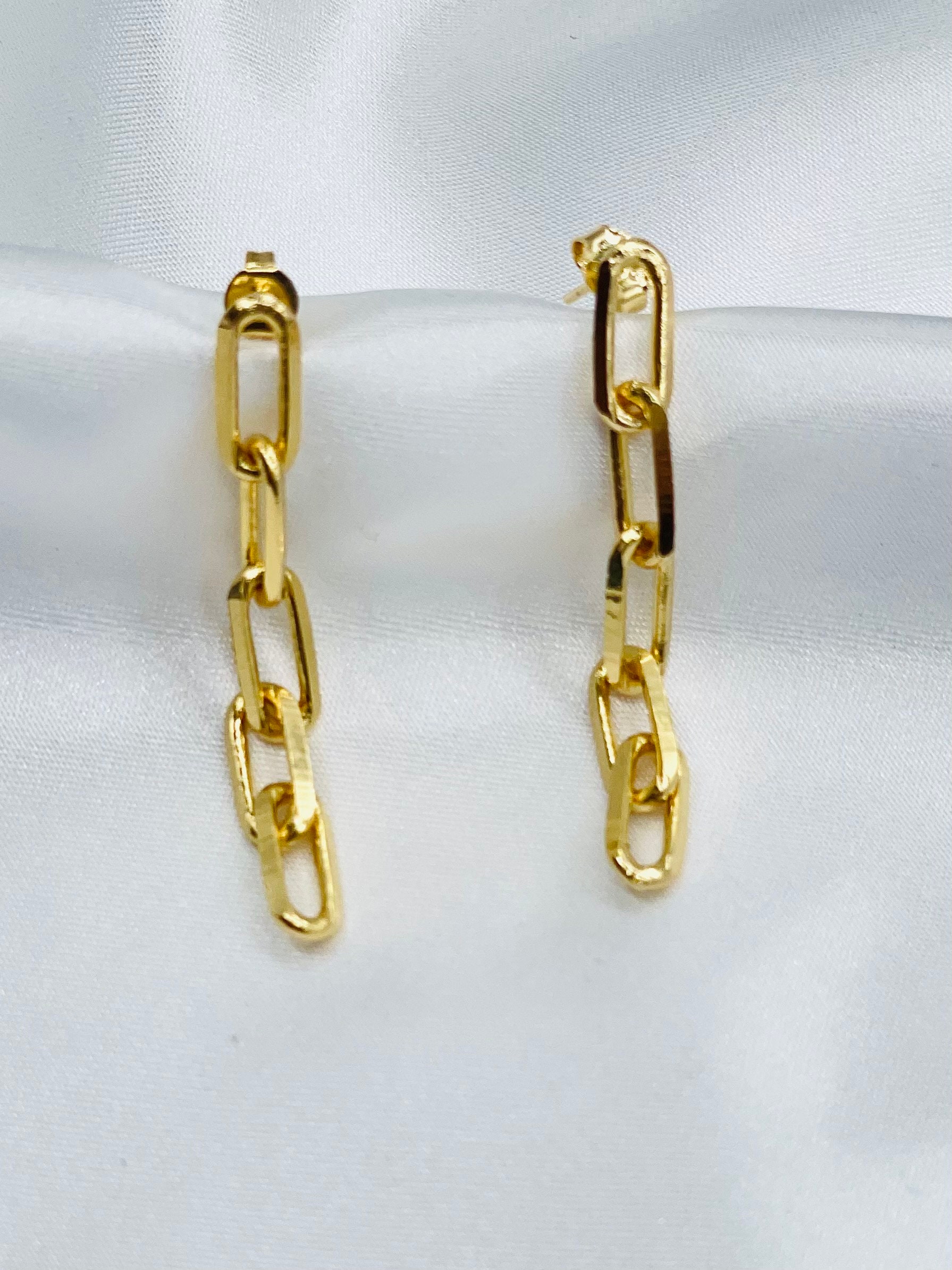 Paper Clip Earrings Chain Link Earrings 18K Gold Filled | Etsy