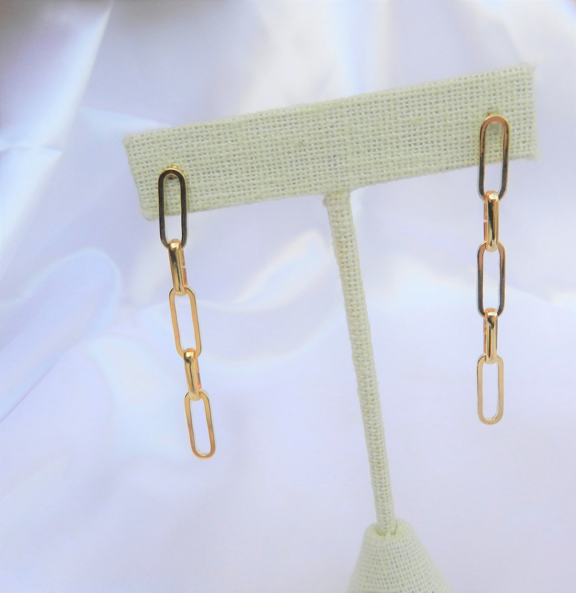 Paper Clip Chain Earrings Rectangle Link Drop Earrings 18K Etsy