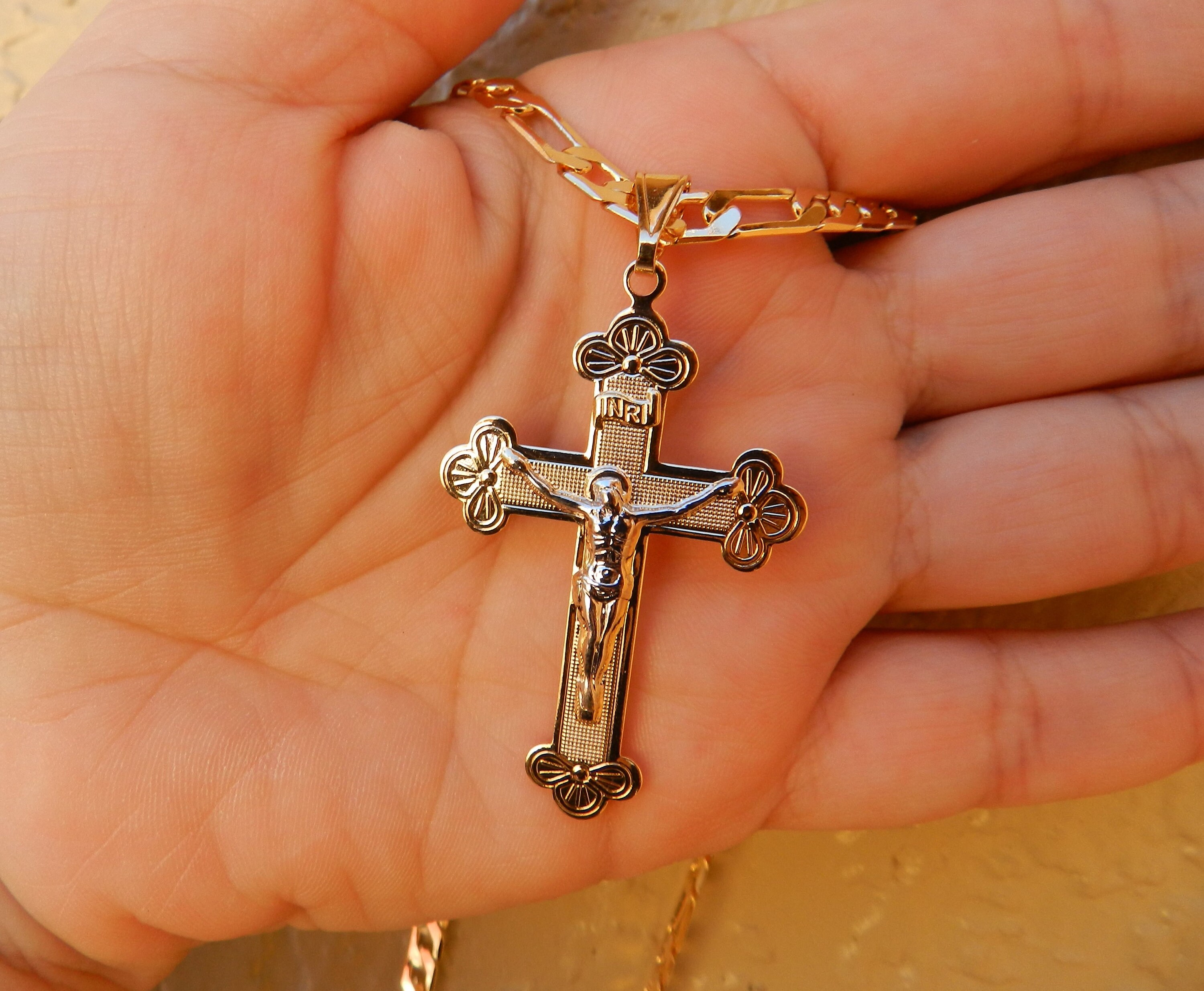 Men Cross Necklace Large Cross Pendant 18K Gold Filled Men Etsy