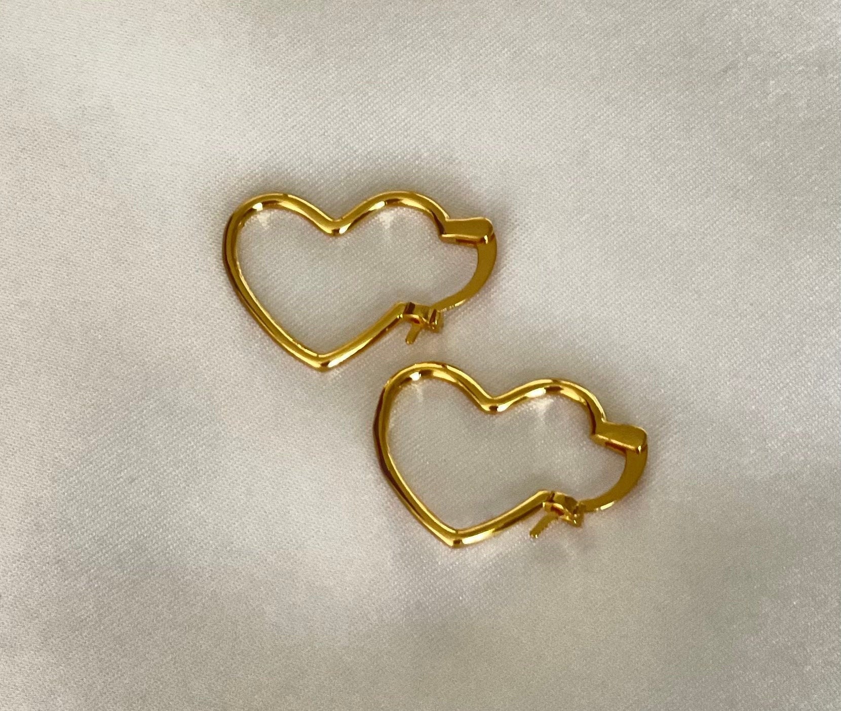 Heart Hoops 18K Gold Filled Earrings Heart Earrings | Etsy