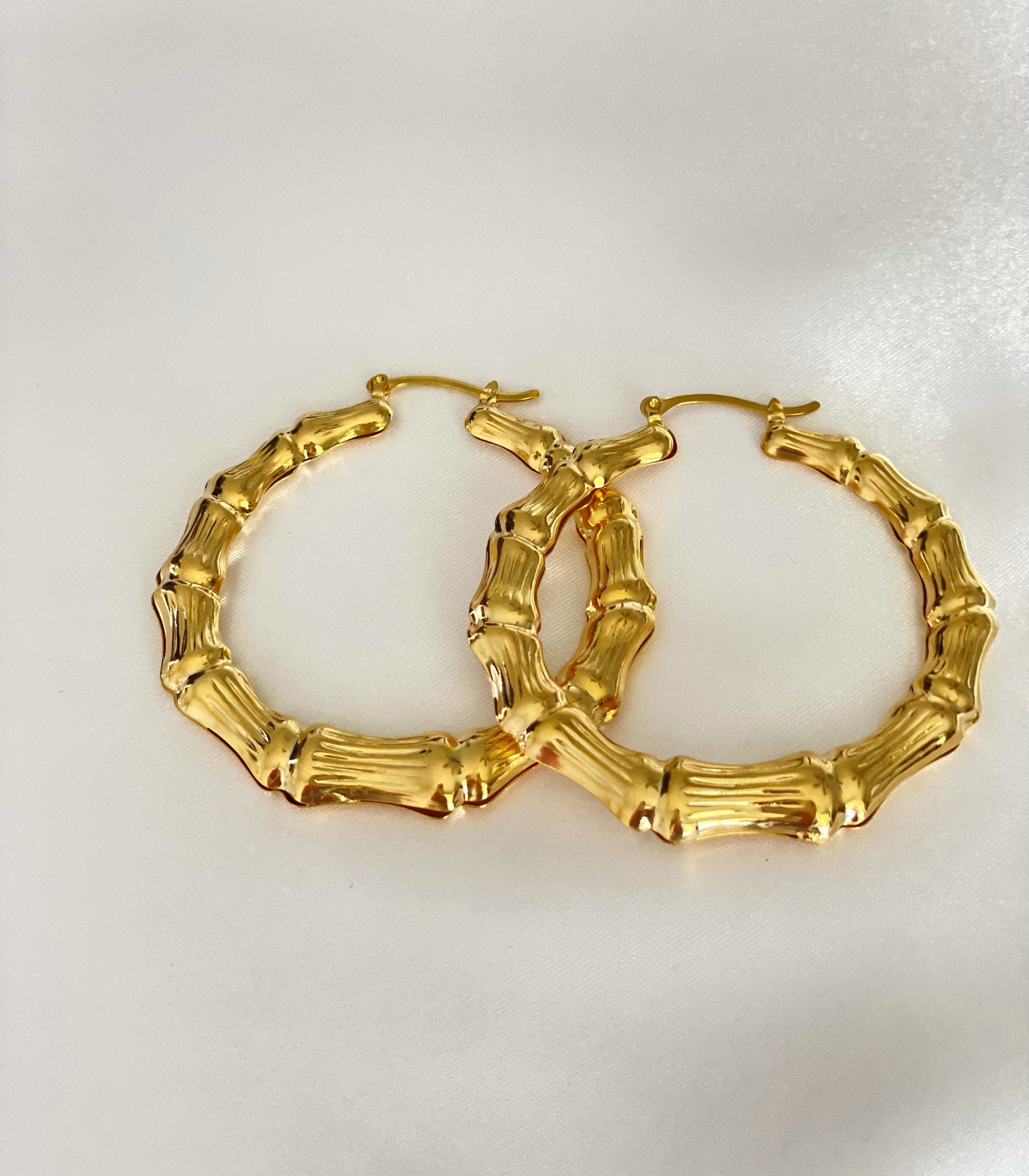 Gold Bamboo Earrings Large Bamboo Earrings 18K Gold Filled | Etsy