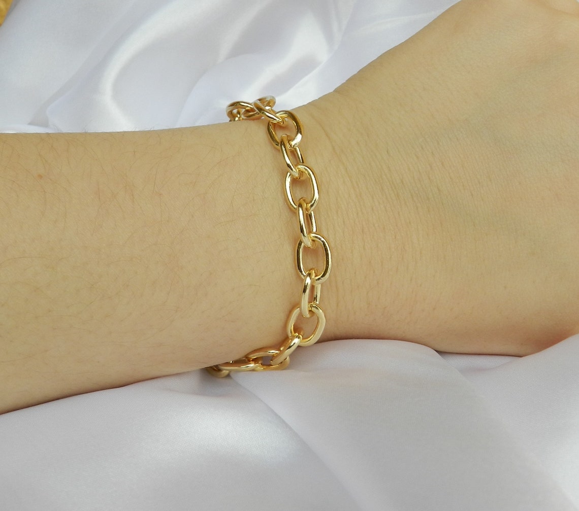Chunky Gold Bracelet 18K Gold Filled Bracelet Cable Link Etsy