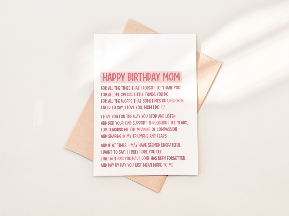 Printable Birthday Card for Mom Sentimental Birthday Card for | Etsy