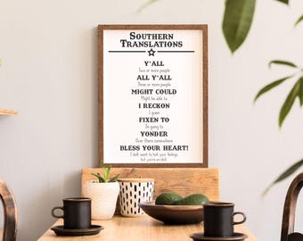 Southern Translations Funny Sign, Farmhouse Decor, Gag Gift, Porch Sign, Patio Decor, Southern Expressions