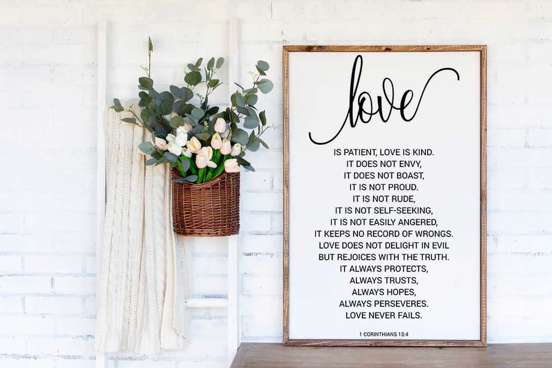 Love is Patient Sign, Hand Painted Wood Sign, Framed Wood Sign