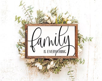 Family is Everything Hand Painted Framed Wood Sign, Family Home Decor, Family Wall Art