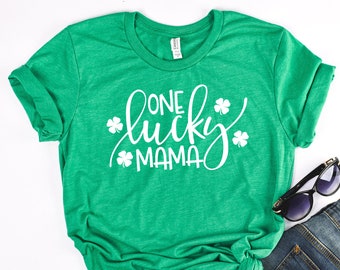 One Lucky Mama T-Shirt Women ST Patrick/'s Day Mama Gift Shirt Letter Printed Short Sleeve Tee Shirt for Mom