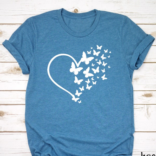 Butterfly Heart Shirt, Heart With Butterflies, Butterfly Tshirt, Love Tee, Heart T-Shirt, Couple Love Shirt, Butterfly Lover Shirt, Romantic