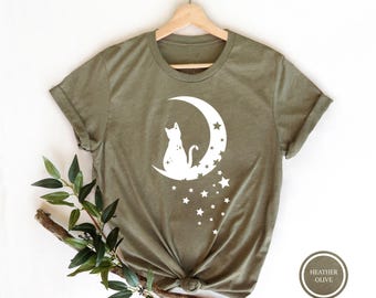 Cat In The Moon T-Shirt, Celestial Cat Lover Gift