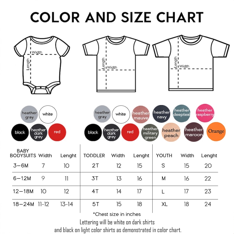 the size chart for a baby's bodysuit