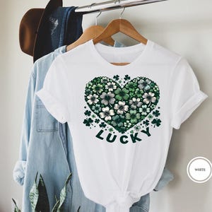 Lucky Heart St Patricks Day Shirt, Shamrock Irish T-Shirt, Saint Patricks Day Shirt Tops for Women, Clover Shirt, Gift for Friend