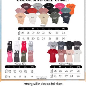 a women's t - shirt size chart with different colors and sizes