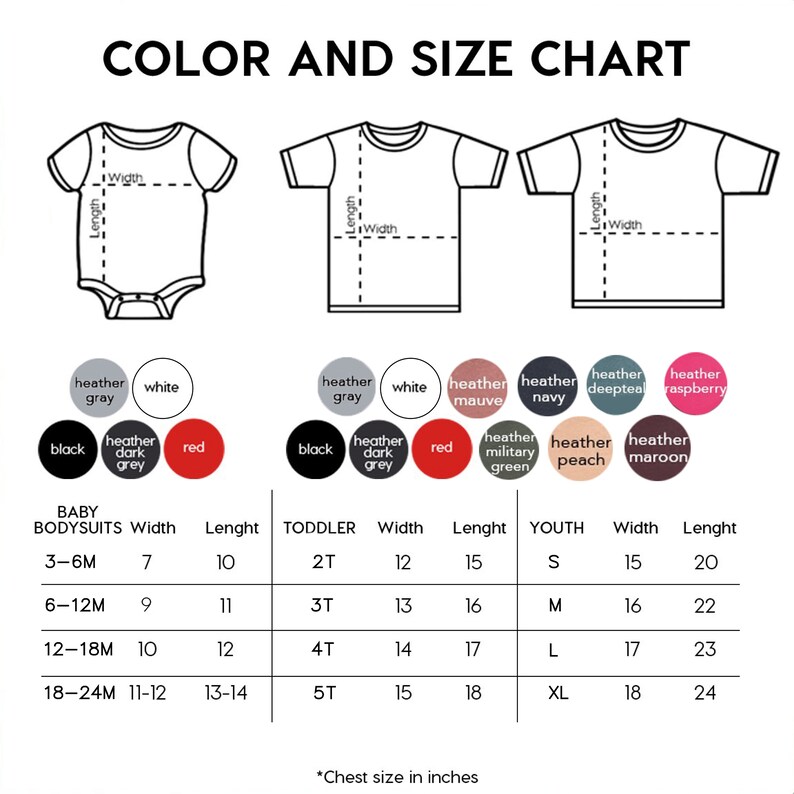 the size chart for a baby's bodysuit