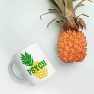 Psych Tv Show Logo Pineapple Coffee Mug, Gifts for fans of Psych, Shawn Spencer, Burton Guster, Pineapple Mug