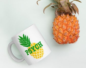 Psych Tv Show Logo Pineapple Coffee Mug, Gifts for fans of Psych, Shawn Spencer, Burton Guster, Pineapple Mug