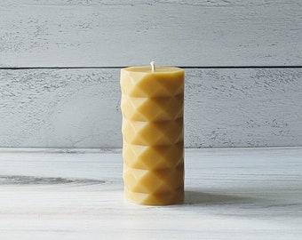 Geometric Pillar Candle | 100% Pure Beeswax | Home Decor| Beekeeper Poured| Housewarming Gift