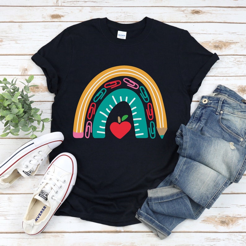 Teacher Shirts For Women Vintage Boho Teacher Rainbow Shirt image 0