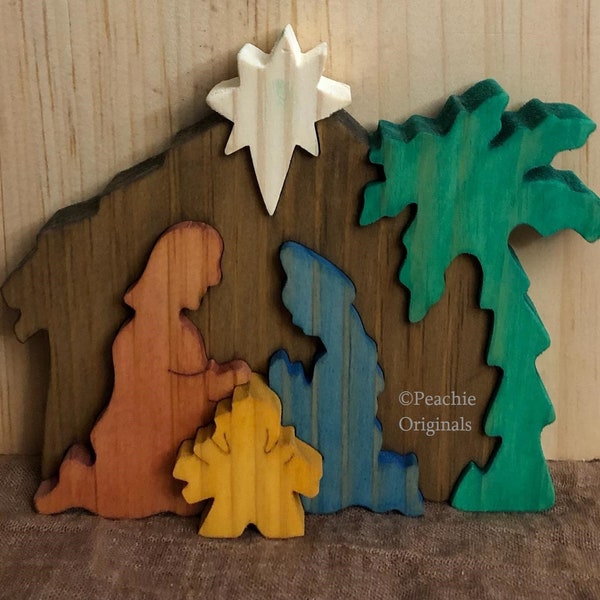 Nativity Puzzle , Birth of Christ , noel puzzle , 3-D , Hand made puzzle , wood puzzle , Christmas , gift , Holy , June Burns , Jig saw