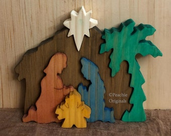 Nativity Puzzle , Birth of Christ , noel puzzle , 3-D , Hand made puzzle , wood puzzle , Christmas , gift , Holy , June Burns , Jig saw