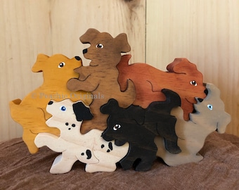 Puppy Pile puzzle , art puzzle ,  3-D Handmade , Wood Puzzle , Wooden Puzzle , Dog Puzzle , puppy puzzle , Family pet , puppies