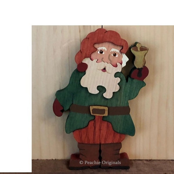 Santa with Bell , art puzzle , Handmade Wood Puzzle , 3-D , Solid Wood puzzle , Santa Puzzle , Christmas puzzle , French Santa puzzle