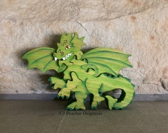 Lime Dragon , Ready to fly to a new home , Original design , Scroll saw puzzle , New , dragon puzzle , Dragon