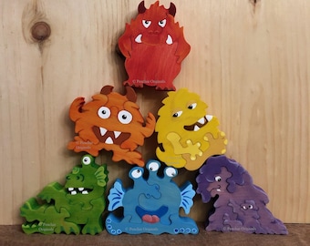 Rainbow Monsters , ( 7 choices ) , art puzzle , Monster Puzzle , Cute kids Puzzle , wood puzzle , cute monsters , June Burns