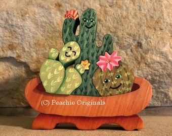 Cactus Garden Puzzle  , 3 -D , Wood Art Puzzle , scroll saw puzzle , jigsaw , cactus puzzle , Desert life , (C) June Burns