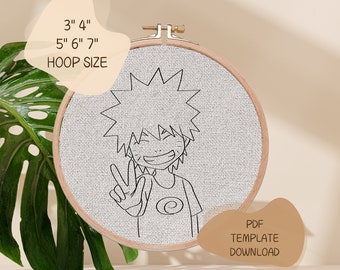 Anime Hand Embroidery Pattern | Naruto Uzumaki Template | Manga Textile Art | DIY Embroidery Template | INSTANT DOWNLOAD