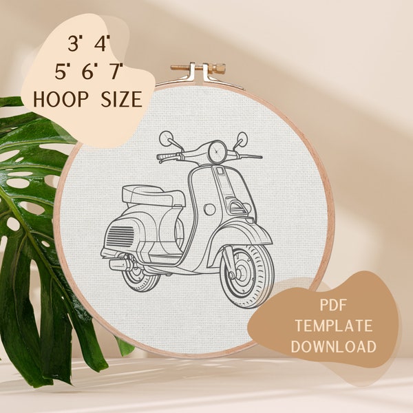 Italian Style Hand Embroidery Pattern | Italian Vespa Template | Italian Textile Art | DIY Embroidery Template | INSTANT DOWNLOAD