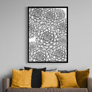Dahlia Print,Digital floral wall art,digital botanical print,dahlia wall art,botanical black and white print,black and white flowers,dahlia