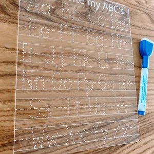 Alphabet tracing board, dry erase, acrylic, learning to write, ABC’s