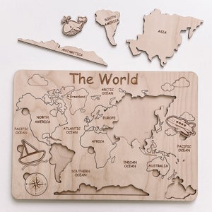 Weltkarte Puzzle, Holzpuzzle, Montessori, Homeschooling Ressourcen, Weltkarte, Kinderpuzzle