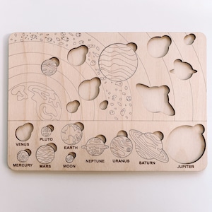 Solar System Puzzle, Wooden Puzzle, Space Puzzle, Montessori, Homeschooling Resources, Kids Puzzle, Planets, Lasercut