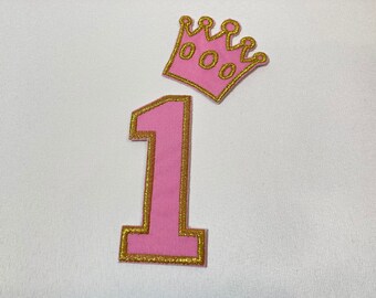 Embroidered Patch,Numbers Patch,Crown Patch,Patch,Iron Patch,Iron On Or Sew On Patch,Cotton Patch,Pink & Gold